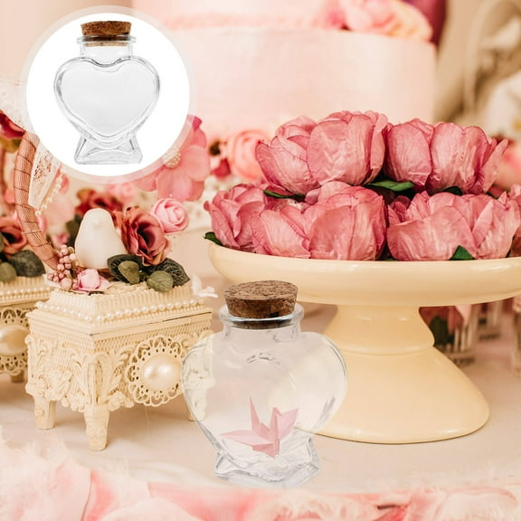 RENACLIPY Transparent Heart Shaped Glass Bottle with Wooden Stopper for Wish Messages