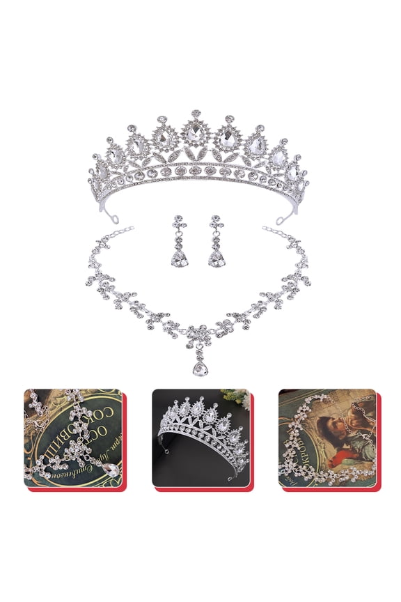 1Set Elegant Bridal Tiara and Jewelry Set Necklace Earrings for Evening Party