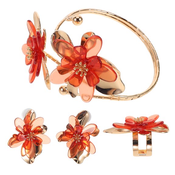 RENACLIPY Floral Jewelry Set 3 Pieces with Red Flower Drip Oil Necklace, Earrings & Bracelet Lightweight Comfortable Wear