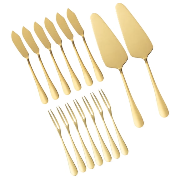 RENACLIPY Golden Stainless Steel Cake Serving Tool Set with Jagged Blade 1 Set