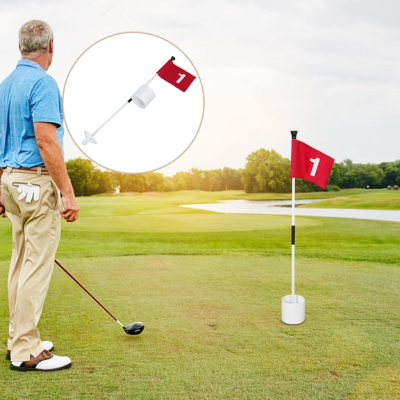 RENACLIPY 1Set Golfing Goal Flag with Lightweight Glass Fiber Pole and Sturdy ABS Base