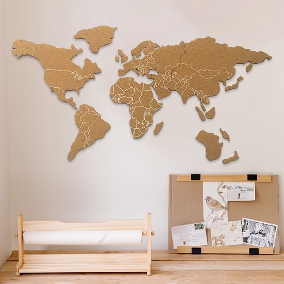 RENACLIPY 1Set Creative Brown Cork Board World Map Shape for Photo Hanging Wall Decor