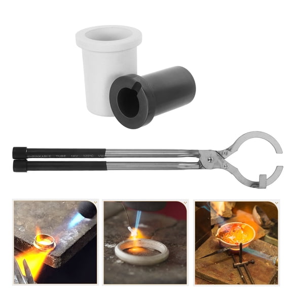 RENACLIPY 1Set Metal Melting Crucible Kit with Graphite Crucible and Fireproof Tongs for Foundry