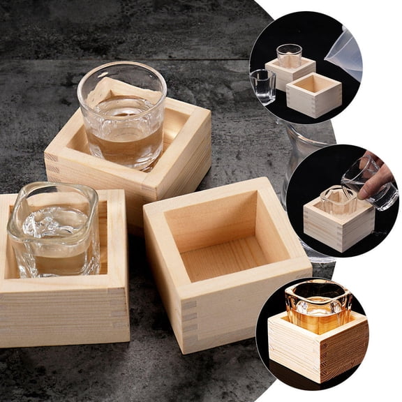 RENACLIPY Japanese Sake Glass Set with Wooden Box, Traditional Transparent Cups for Use, 1 Set