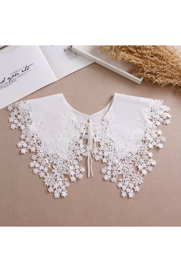 White Lace Collar Shawl with Elastic Band, Decorative Shirt Accessory for Women, Elegant Clothing