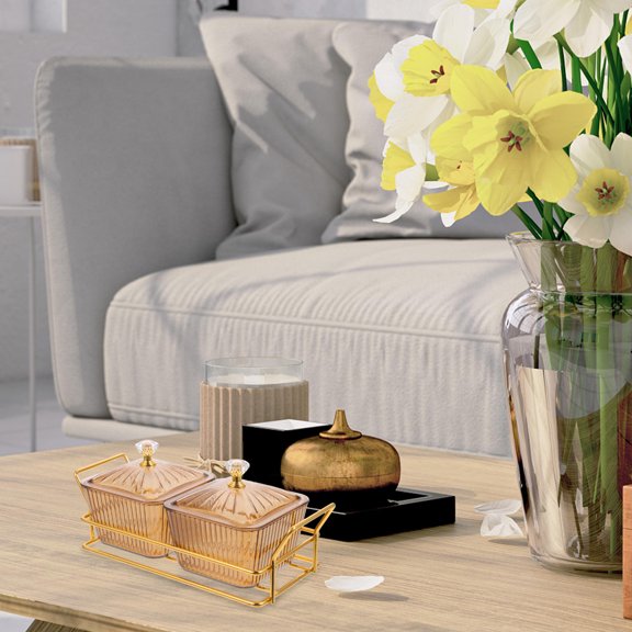 RENACLIPY 1Set Modern Golden Serving Dish with Tray for Snacks Candy and Condiments