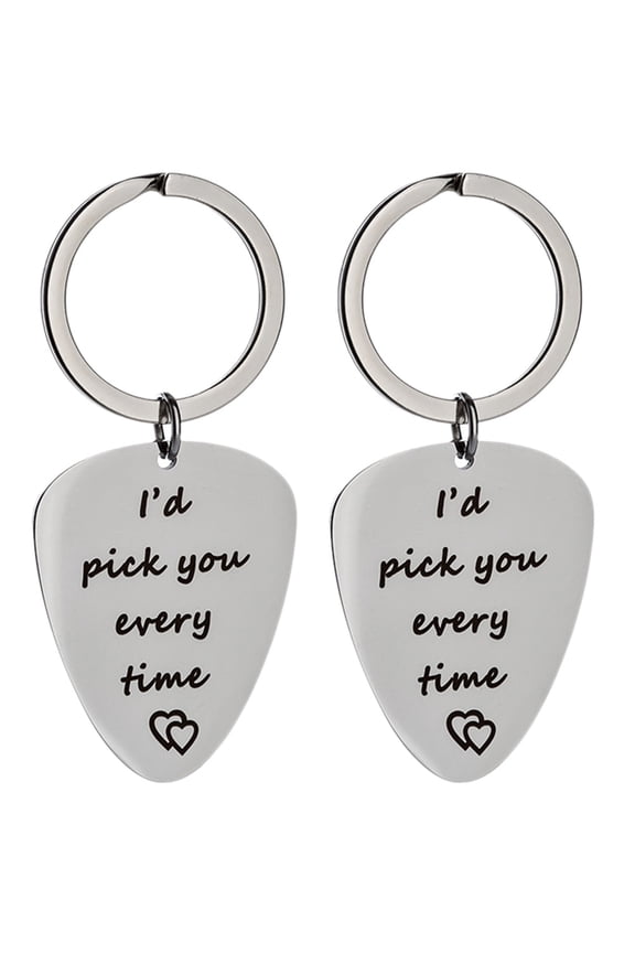 1 Set 2 Pcs Guitar Pick Keychain Silver Detachable for Valentine's Day