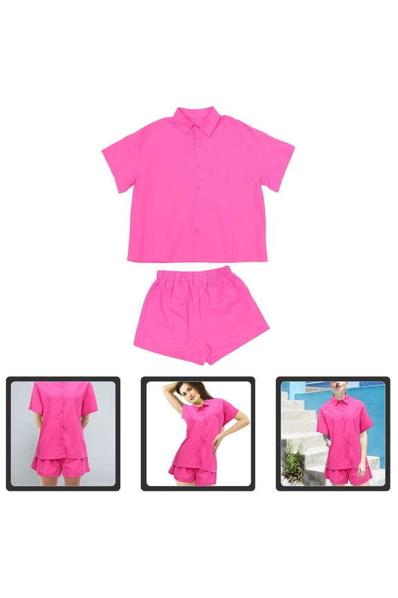 Women's Casual Pure Color Shirt and Shorts Set Simple Elegant Summer Outfit