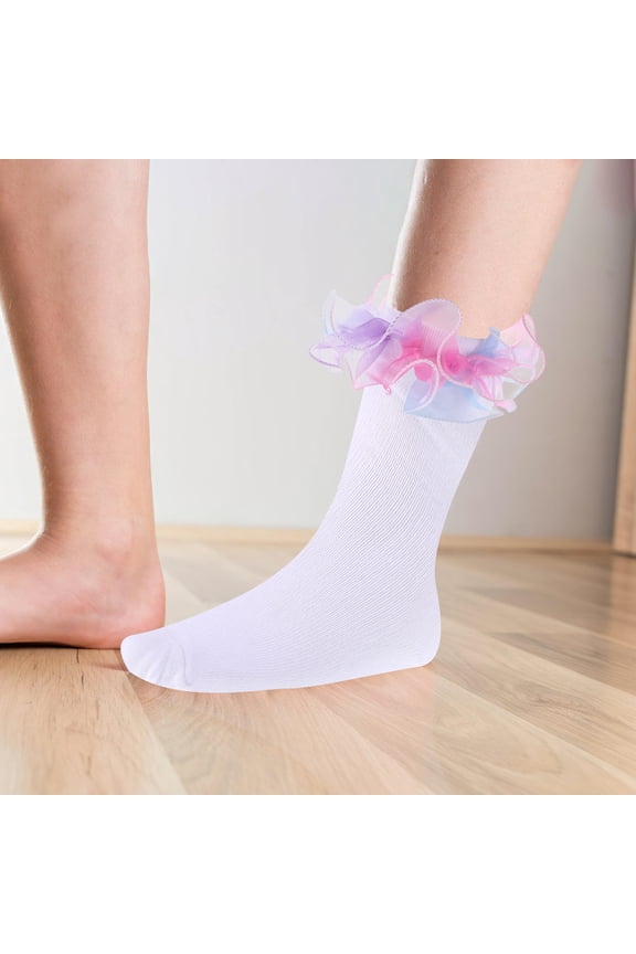 2 Pairs Girls Ruffle Sock Cotton Soft and Comfortable Multi Princess Style Birthday Parties