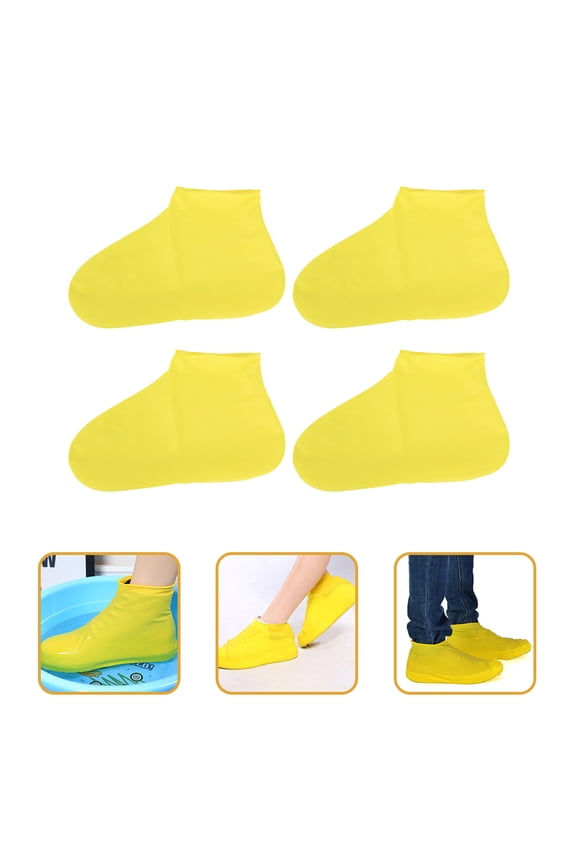 2 Pairs Yellow Latex Rain Boot Covers with Non- Grip for Wet Rainy Weather Outdoor