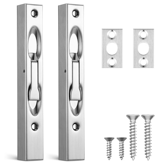 RENACLIPY 2 Sets Hidden Door Latch Stainless Steel Bolt Lock Silver for French Door and Security Enhancement