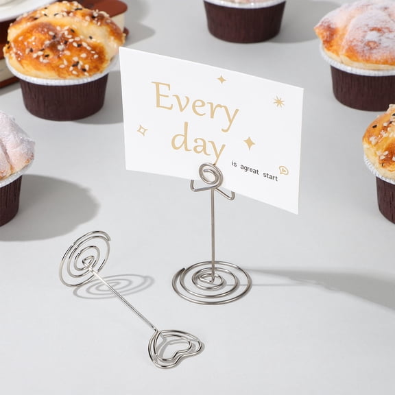 RENACLIPY 20 Pcs Heart Shape Place Card Holders Silver Design for Weddings and Parties