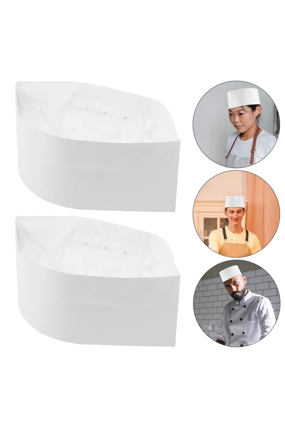 20Pcs White Disposable Chef Paper Hats Kitchen Cooking Caps for Restaurant Food Service