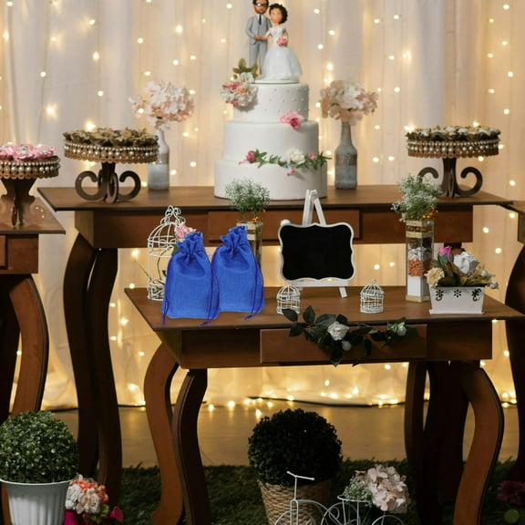 RENACLIPY Blue Linen Bridal Showers Drawstring Pouch Bags for Jewelry Storage Portable 20pcs Set