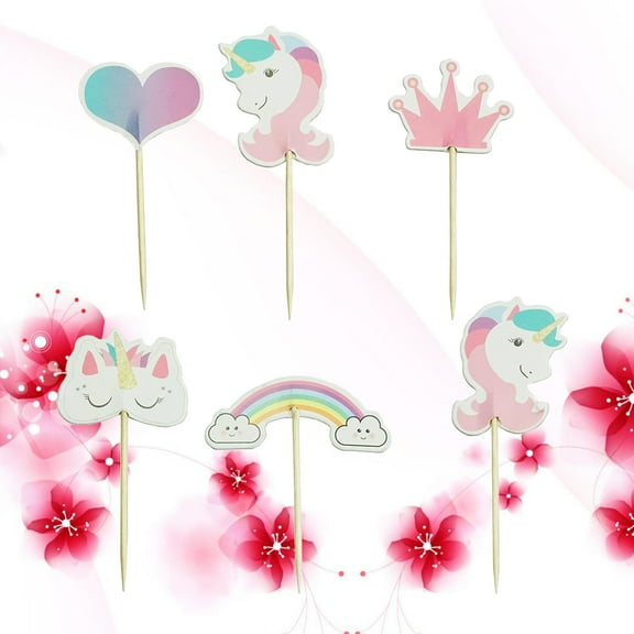 RENACLIPY 24Pcs Animal Cake Toppers Unicorn Theme Picks Assorted Color Cute Cloud Decorations