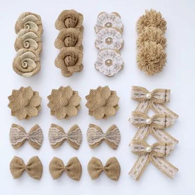 RENACLIPY Jute Flowers Assorted Colors Rustic Wedding Decorations Handmade Craft Materials 24 Pieces