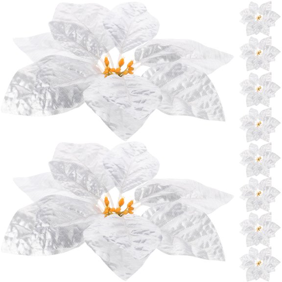 RENACLIPY 28Pcs Silver Xmas Artificial Flowers for Christmas Tree and Wreath Decor