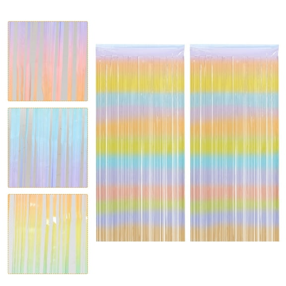 RENACLIPY 2Pack Backdrop Curtain Tinsel Assorted Color Striped for Wedding Birthday Party Home Decoration Decorative