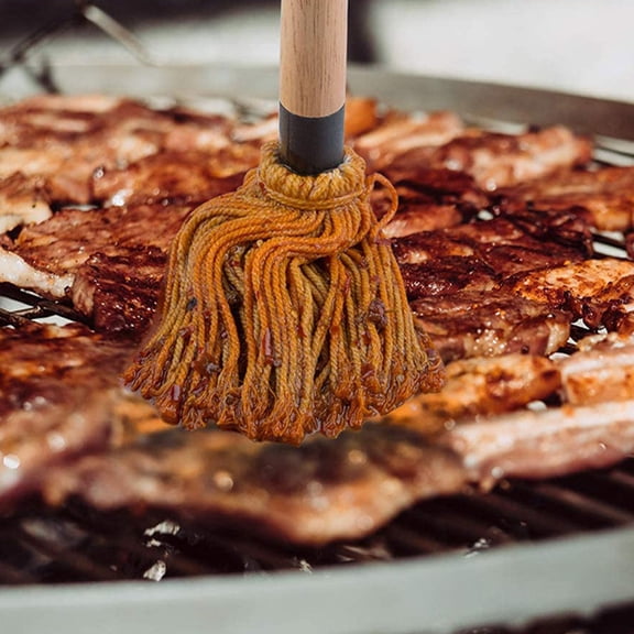 RENACLIPY 2-Pack Basting Mop with Cotton Yarn Brush and Wooden Handle for Barbecue Sauce