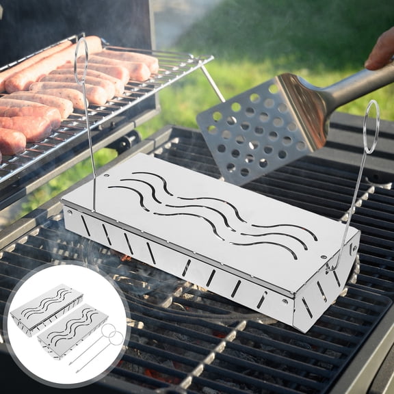 RENACLIPY 2-Pack Stainless Steel BBQ Boxes for Meat, Fish & Vegetables - Outdoor Grilling & Cooking Accessory