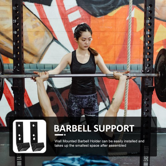 RENACLIPY 2Pcs Black Barbell Storage Rack Wall Mounted Dumbbell Rod Holder for Home Gym