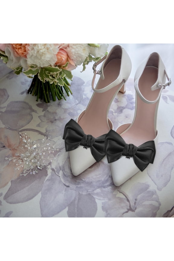 2Pcs Black Bow Knot Shoe Clips Easy Remove Shoe Buckles Perfect for Party Performance Decor