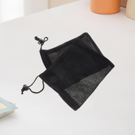 RENACLIPY 2-Pack Black Mesh Drawstring Bags for Organizing Small Items, Lightweight Storage Pouches 17.5x14x0.5 cm