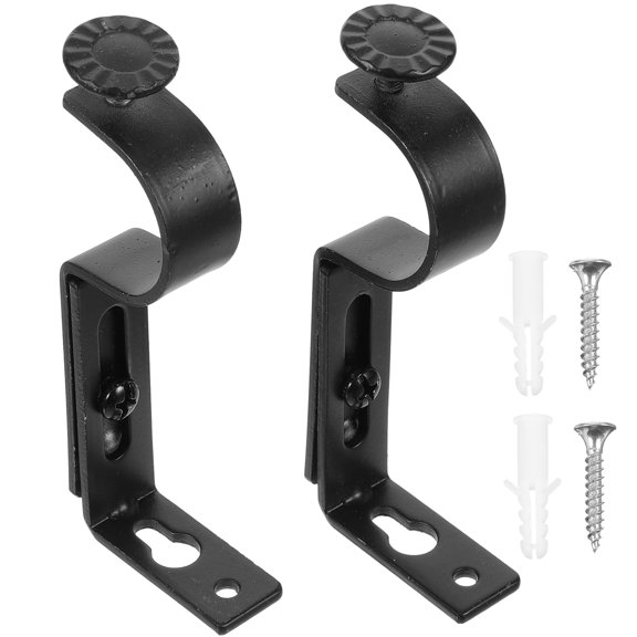 RENACLIPY 2-Pack Black Metal Curtain Rod Brackets for Wall Mount, Heavy Duty Drapery Rod Holders Support