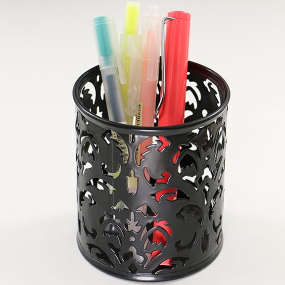 RENACLIPY 2Pcs Black Metal Pencil Holder Lightweight Pen Pot for Desk Organization