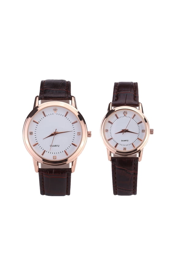 2Pcs Casual Brown Quartz Watch Couple Set Stylish Wristwatch for Decor