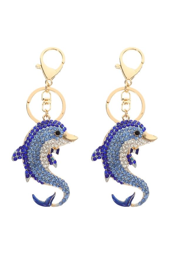 2Pcs Ocean Theme Dolphin Keychain Bag Decor Accessory with Rhinestone Detail