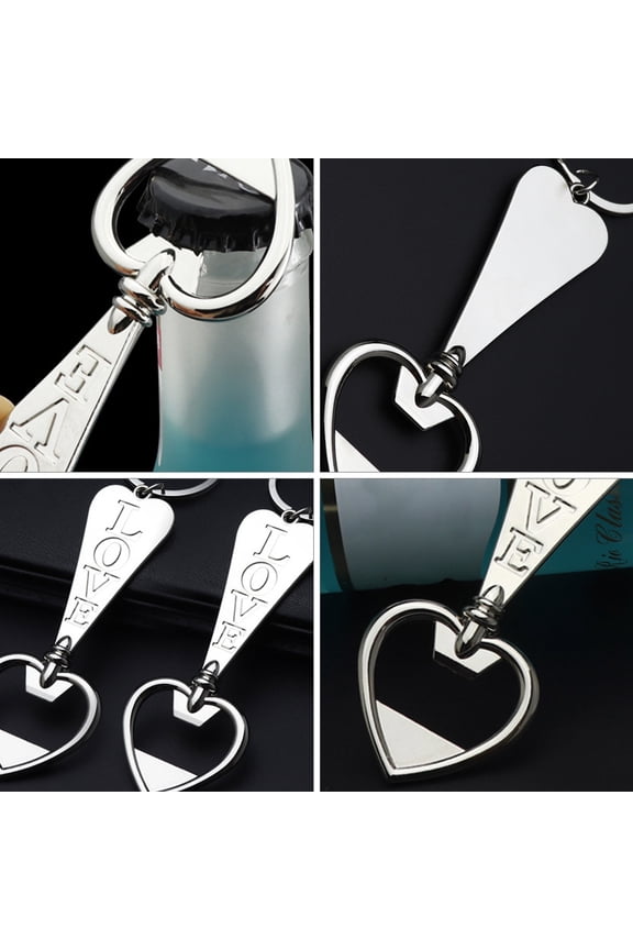 2-Pack Heart-Shaped Metal Bottle Openers with Keychains, Compact Design for Bars, Kitchen, Outdoor Activities