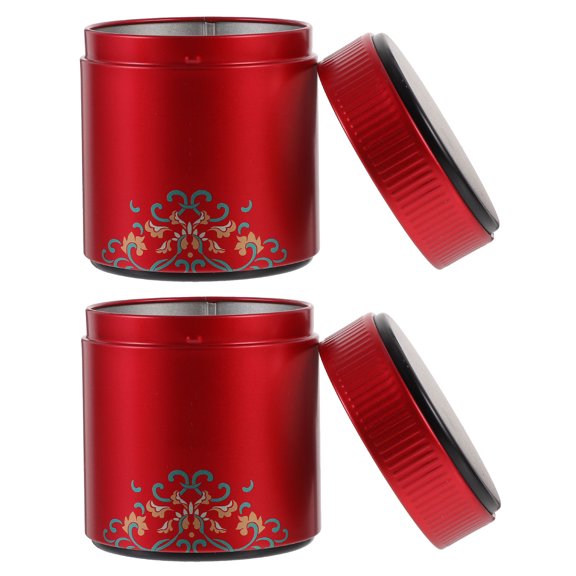 RENACLIPY 2Pcs Compact Red Tea Jars Metal Storage Containers with Easy Open Lids