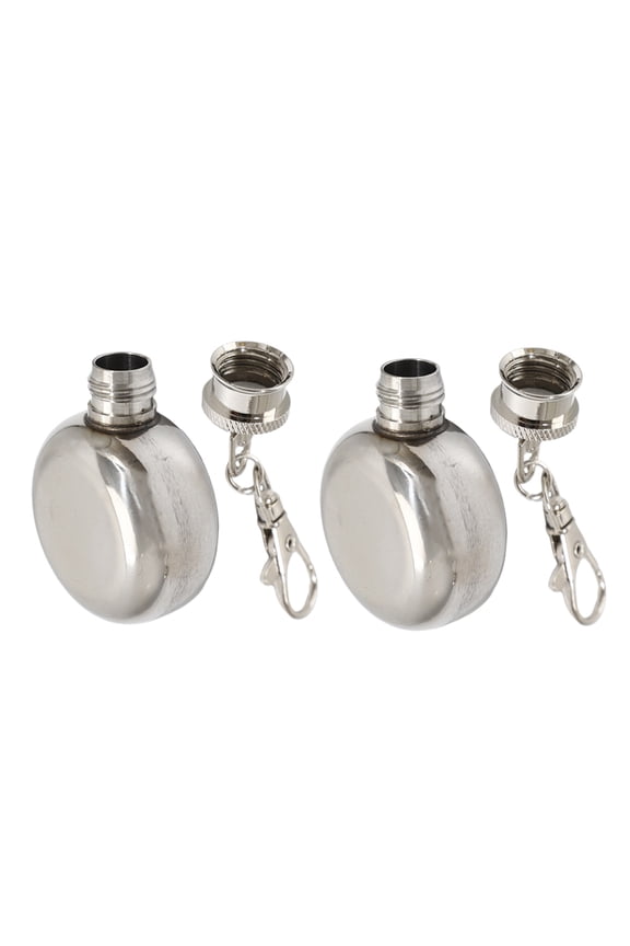 2-Pack Compact Stainless Steel Pocket Flask with Keychain, Portable Outdoor Travel Bottle