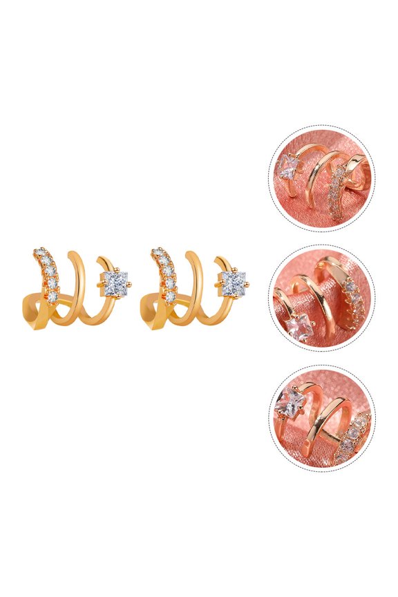 Elegant Ear Clip Earrings Set, Inlaid Design, 2 Pieces Stylish Non-Pierced Jewelry Accessories