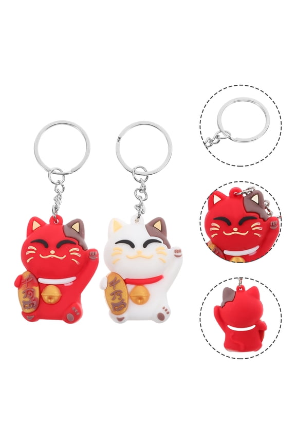 2Pcs Multi Color Japanese Fortune Cat Keychain Pendant Lucky Cat Keyring for Car Purse Backpack Decor