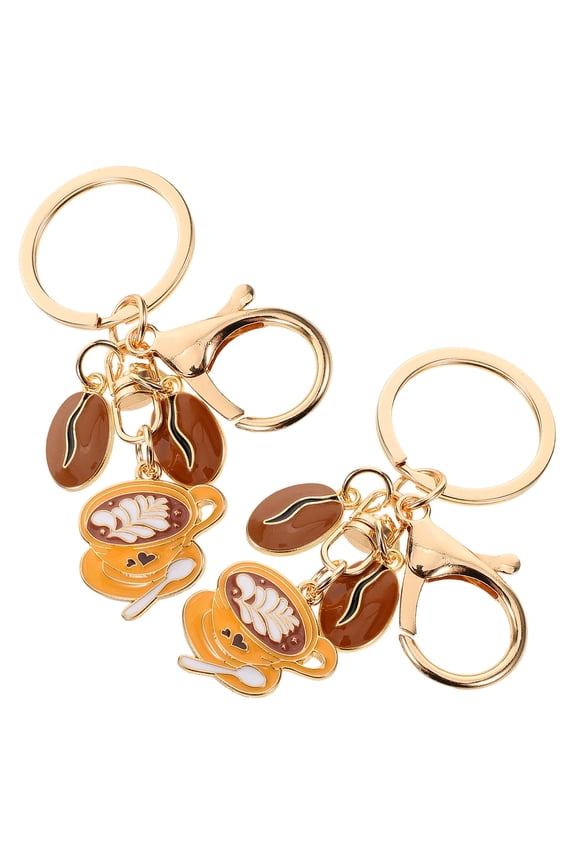 2-Pack Mini Coffee Cup Keychain Chocolate Metal Bag Pendant Cute Gift for Friends and Colleagues