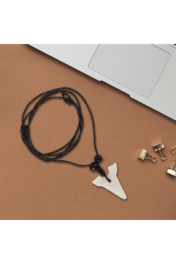 White Resin Sharks Tooth Pendant Necklace Stylish and Versatile 2Pcs