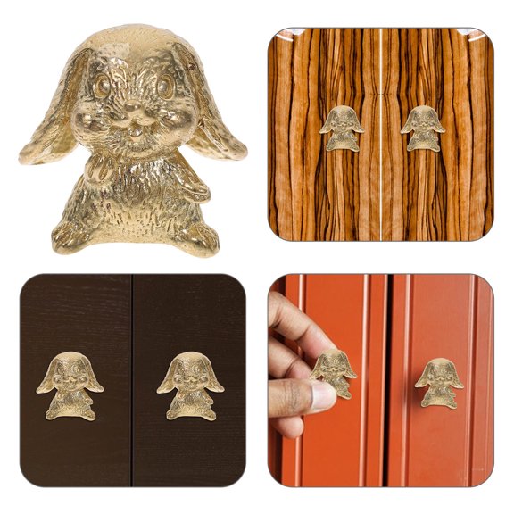 RENACLIPY 2Pcs Golden Brass Animal Drawer Knobs with Easy Installation for Dresser and Cabinet Use