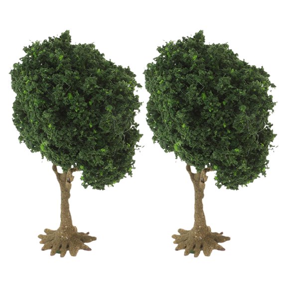 RENACLIPY 2-Piece Simulation Tree Model Set with Green Plastic Leaves and Iron Wire Stems, Landscape Decoration for Crafts