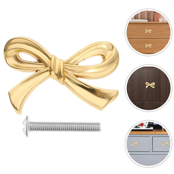 RENACLIPY 2Pcs Kitchen Cabinet Handles and Knobs Bow Drawer Pulls Golden Practical for Home Decor
