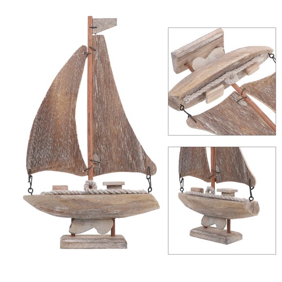RENACLIPY 2Pcs Handmade Wooden Sailboat Decorations Rustic Nautical Tabletop Decor with Artistic Detailing