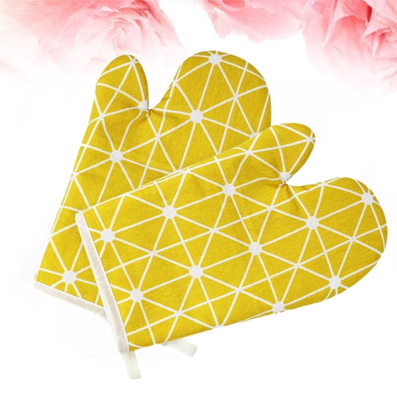RENACLIPY Kitchen Mitts Heat Resistant Cotton Linen for Baking Yellow 2Pcs