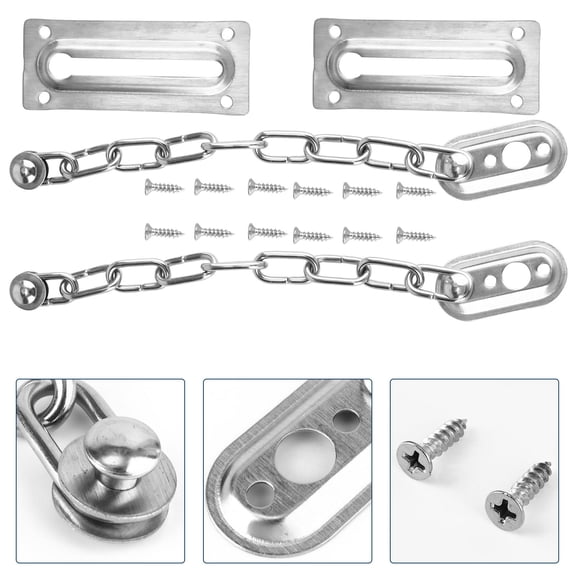 RENACLIPY 2Pcs Premium Stainless Steel Door Chain Locks Heavy Duty Plated Silver for Extra Home Protection