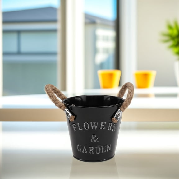 RENACLIPY 2-Pack Black Metal Iron Planter Buckets for Garden Plants, Flowerpots, Indoor and Outdoor Use