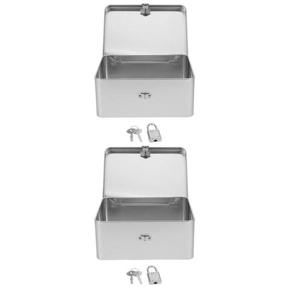 RENACLIPY Set of 2 Lockable Rectangle Metal Storage Boxes with Keys for Secure Valuables, Cash, and Small Items