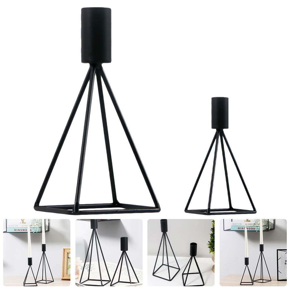 RENACLIPY Set of 2 Modern Black Metal Taper Candle Holders Geometric ...