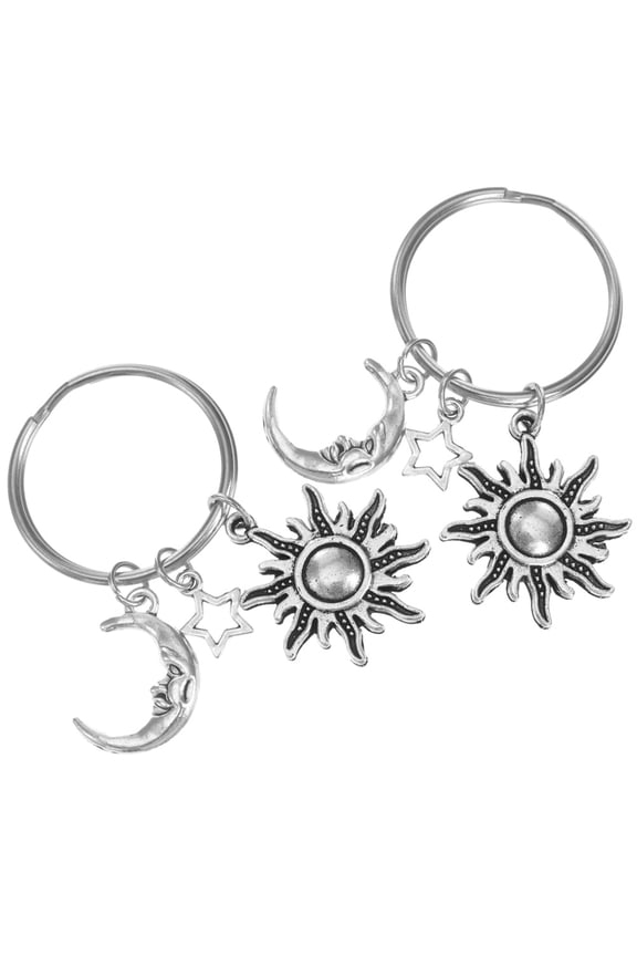 Stainless Steel Moon Star Keychain, Chic Pendant for Keys and Bags, 2Pcs