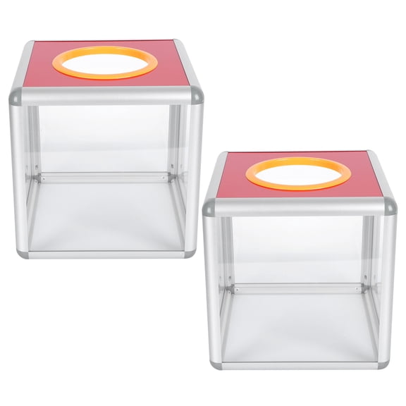 RENACLIPY 2-Pack Clear Raffle Box with Aluminum Frame and Wide Opening for Easy Ticket Insertion and Display