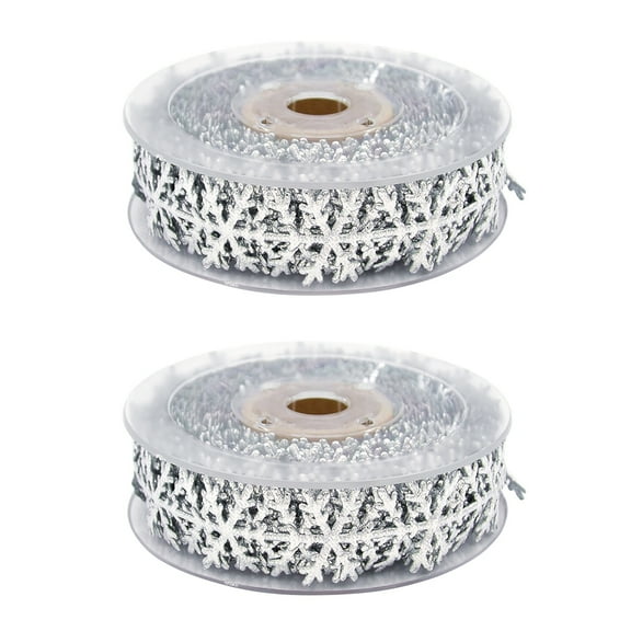 RENACLIPY 2Pcs Wired Holiday Ribbon Silver Glittered Snowflake for DIY Crafts 2.5x393.7in